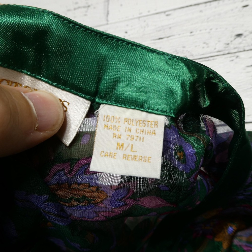 Vintage Victoria's Secret Robe Womens M/L Green Floral Chiffon Kimono Sheer - Picture 5 of 10